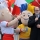 The mascots of EURO 2012 and Paweł Adamowicz the Mayor of Gdańsk